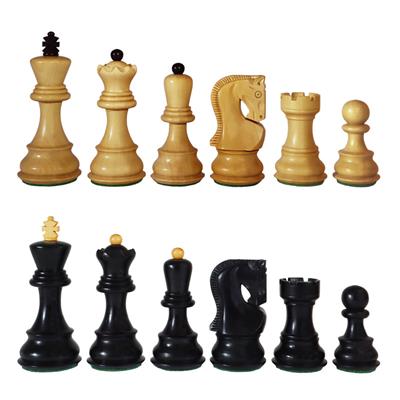 Queen\'s Gambit - eksklusive Staunton skakbrikker - Russian Bulb (sort træ) og sort brikpose
